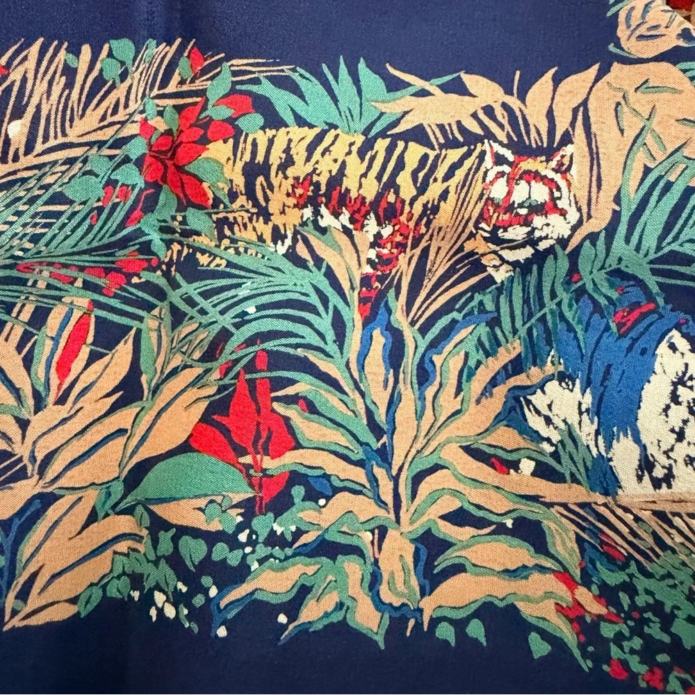 Vtg Christian Dior Hand Rolled Silk Scarf Jungle Animal Navy France Made 29.5”